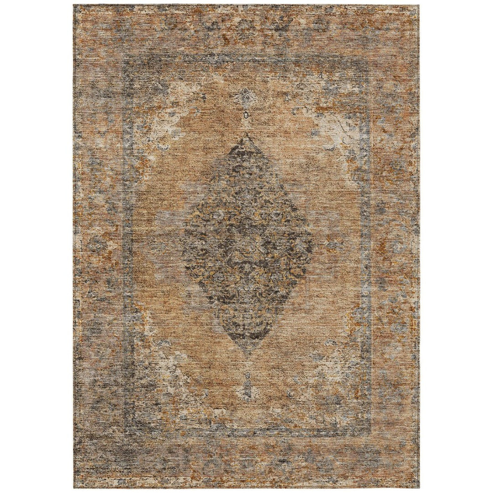 HomeRoots 8' X 10' Copper and Taupe Medallion Rug - Elegant, Washable, Durable for Indoor and Outdoor Spaces! 629350