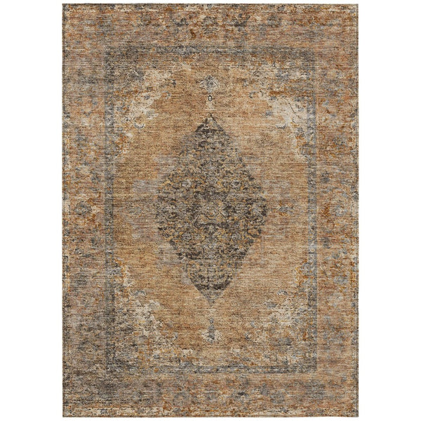 HomeRoots 8' X 10' Copper and Taupe Medallion Rug - Elegant, Washable, Durable for Indoor and Outdoor Spaces! 629350