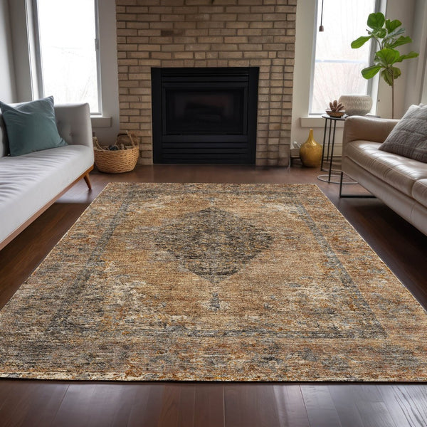 HomeRoots 8' X 10' Copper and Taupe Medallion Rug - Elegant, Washable, Durable for Indoor and Outdoor Spaces! 629350