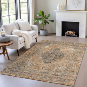 HomeRoots 10' Copper & Taupe Medallion Indoor/Outdoor Area Rug - Durable, Washable, Stylish for Any Space 629352