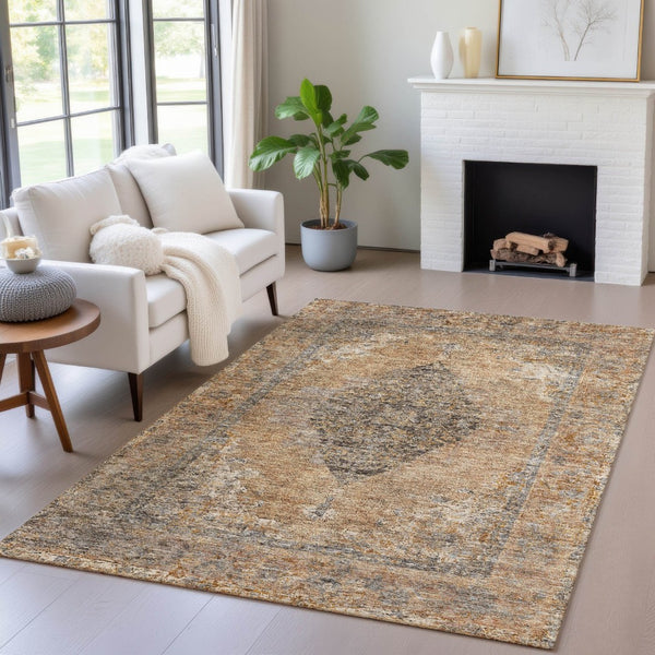 HomeRoots 10' Copper & Taupe Medallion Indoor/Outdoor Area Rug - Durable, Washable, Stylish for Any Space 629352
