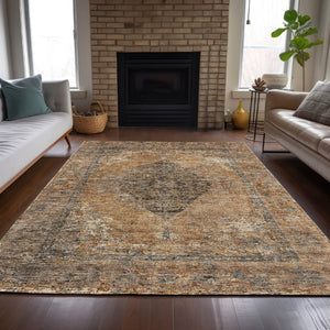 HomeRoots 10' Copper & Taupe Medallion Indoor/Outdoor Area Rug - Durable, Washable, Stylish for Any Space 629352
