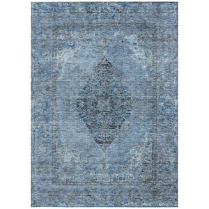 HomeRoots 5' X 8' Denim Blue and Gray Medallion Rug - Durable, Washable, Indoor-Outdoor Area Rug for High-Traffic Use 629354