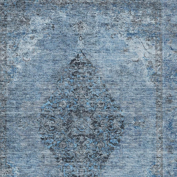 HomeRoots 5' X 8' Denim Blue and Gray Medallion Rug - Durable, Washable, Indoor-Outdoor Area Rug for High-Traffic Use 629354