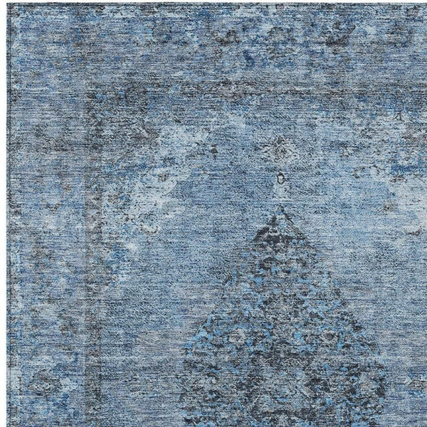 HomeRoots 8' Denim Blue and Gray Medallion Area Rug - Washable, Durable, Stylish for Indoor and Outdoor Spaces 629356