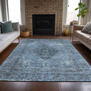 HomeRoots 9' Denim Blue & Gray Medallion Washable Area Rug - Stylish, Durable, Perfect for Indoors & Outdoors 629357