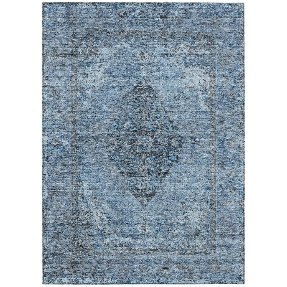 HomeRoots 10' Denim Blue & Gray Medallion Area Rug – Machine Washable, Stain-Resistant for Indoor/Outdoor Use 629358