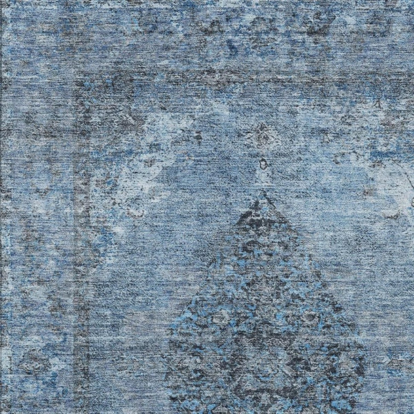 HomeRoots 10' Denim Blue & Gray Medallion Area Rug – Machine Washable, Stain-Resistant for Indoor/Outdoor Use 629358