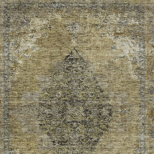 HomeRoots 5' Khaki and Beige Medallion Area Rug – Stylish, Washable, Stain-Resistant for Indoor and Outdoor Use 629360