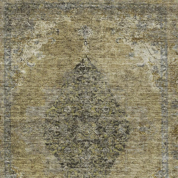 HomeRoots 5' Khaki and Beige Medallion Area Rug – Stylish, Washable, Stain-Resistant for Indoor and Outdoor Use 629360