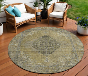 HomeRoots 8' Khaki & Beige Round Medallion Rug - Durable, Washable, Stylish Area Accent for Indoors & Outdoors 629361