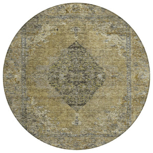 HomeRoots 8' Khaki & Beige Round Medallion Rug - Durable, Washable, Stylish Area Accent for Indoors & Outdoors 629361