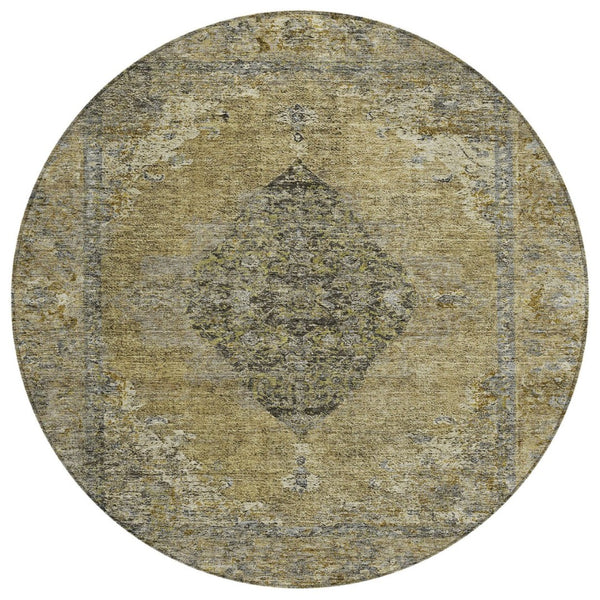 HomeRoots 8' Khaki & Beige Round Medallion Rug - Durable, Washable, Stylish Area Accent for Indoors & Outdoors 629361