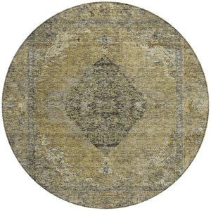 HomeRoots 8' Khaki & Beige Round Medallion Rug - Durable, Washable, Stylish Area Accent for Indoors & Outdoors 629361