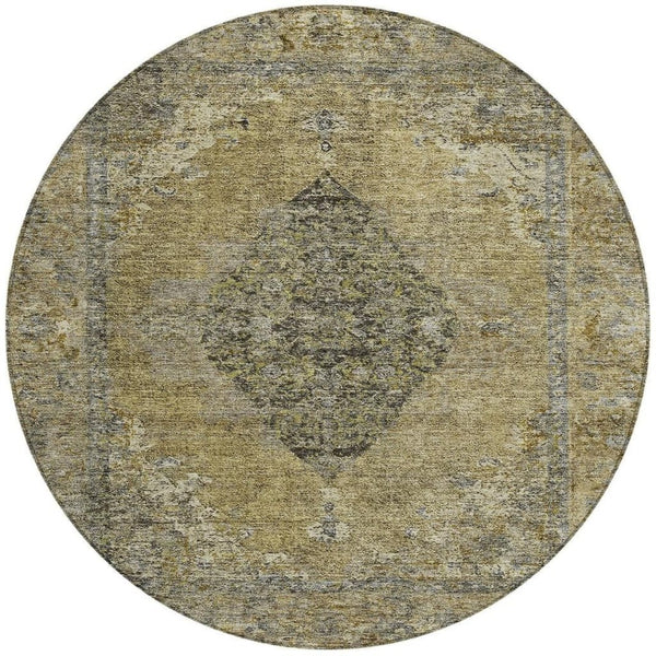 HomeRoots 8' Khaki & Beige Round Medallion Rug - Durable, Washable, Stylish Area Accent for Indoors & Outdoors 629361