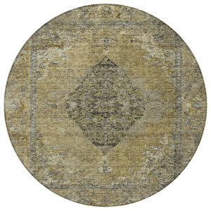 HomeRoots 8' Khaki & Beige Round Medallion Rug - Durable, Washable, Stylish Area Accent for Indoors & Outdoors 629361