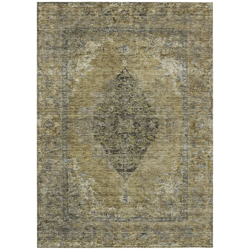 HomeRoots 8' X 10' Khaki Medallion Area Rug - Washable, Durable, Elegant for Indoor & Outdoor Spaces, Easy Care 629362