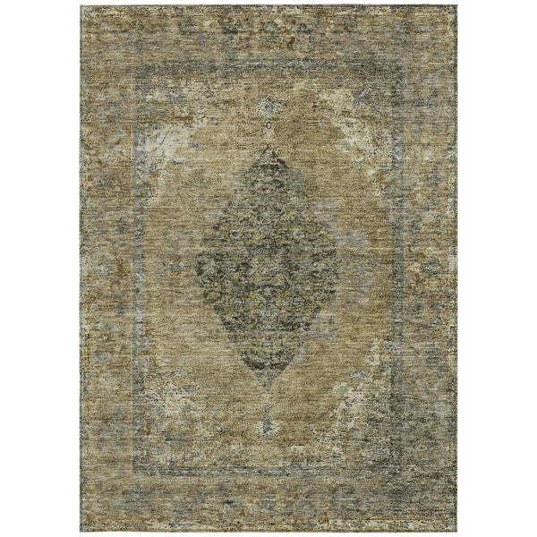 HomeRoots 9' X 12' Khaki Beige Medallion Area Rug - Washable, Durable, Indoor-Outdoor Elegance for Every Space 629363