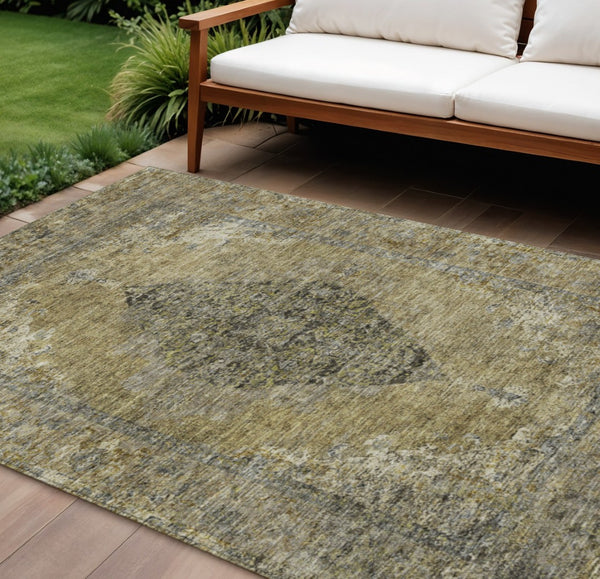 HomeRoots 9' X 12' Khaki Beige Medallion Area Rug - Washable, Durable, Indoor-Outdoor Elegance for Every Space 629363