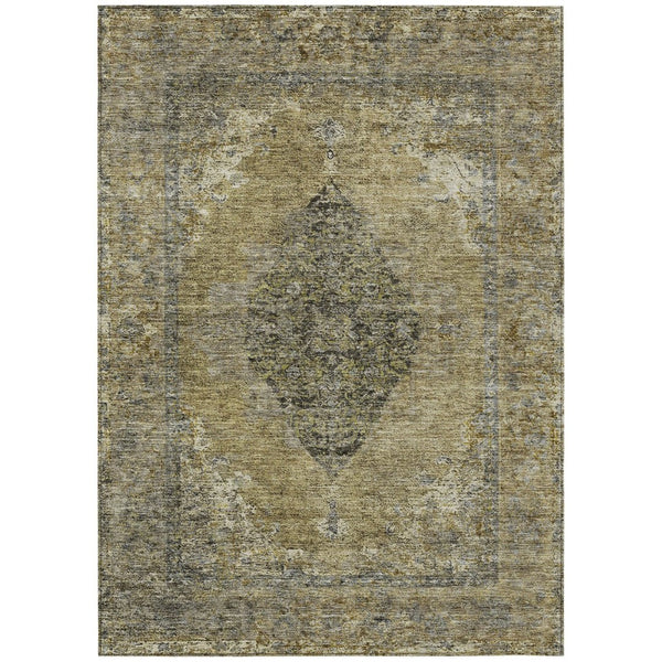 HomeRoots 9' X 12' Khaki Beige Medallion Area Rug - Washable, Durable, Indoor-Outdoor Elegance for Every Space 629363