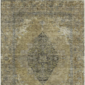 HomeRoots 9' X 12' Khaki Beige Medallion Area Rug - Washable, Durable, Indoor-Outdoor Elegance for Every Space 629363
