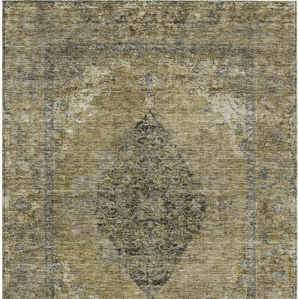 HomeRoots 9' X 12' Khaki Beige Medallion Area Rug - Washable, Durable, Indoor-Outdoor Elegance for Every Space 629363