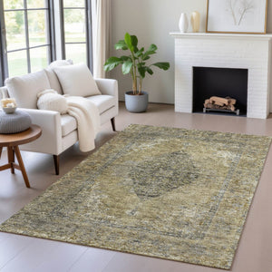HomeRoots 9' X 12' Khaki Beige Medallion Area Rug - Washable, Durable, Indoor-Outdoor Elegance for Every Space 629363
