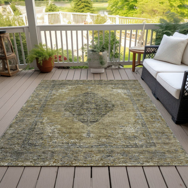 HomeRoots 9' X 12' Khaki Beige Medallion Area Rug - Washable, Durable, Indoor-Outdoor Elegance for Every Space 629363