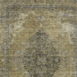 HomeRoots 10' Khaki and Beige Medallion Area Rug - Machine Washable, Indoor/Outdoor, Stain-Resistant Design! 629364