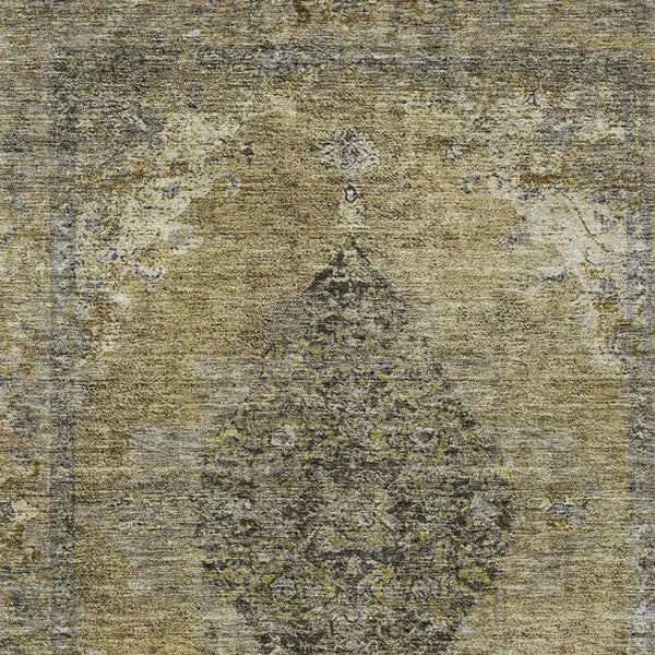 HomeRoots 10' Khaki and Beige Medallion Area Rug - Machine Washable, Indoor/Outdoor, Stain-Resistant Design! 629364