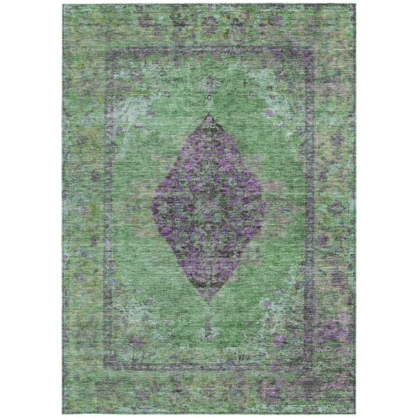 HomeRoots 5' Vibrant Lime Green & Purple Medallion Washable Area Rug – Durable Indoor/Outdoor Style for Any Space 629366