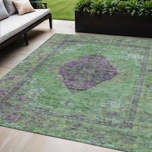 HomeRoots 5' Vibrant Lime Green & Purple Medallion Washable Area Rug – Durable Indoor/Outdoor Style for Any Space 629366