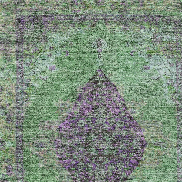 HomeRoots 5' Vibrant Lime Green & Purple Medallion Washable Area Rug – Durable Indoor/Outdoor Style for Any Space 629366