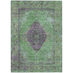 HomeRoots 5' Vibrant Lime Green & Purple Medallion Washable Area Rug – Durable Indoor/Outdoor Style for Any Space 629366