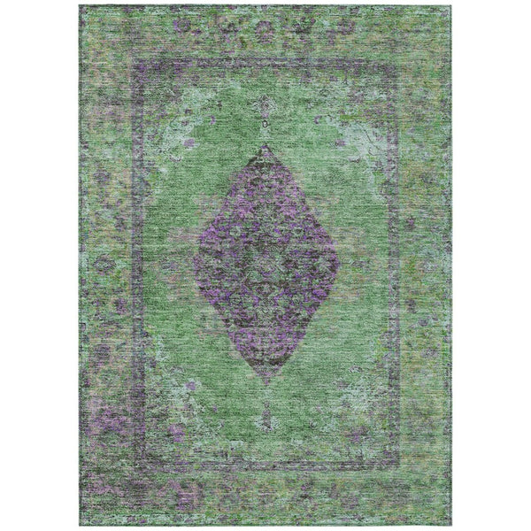 HomeRoots 5' Vibrant Lime Green & Purple Medallion Washable Area Rug – Durable Indoor/Outdoor Style for Any Space 629366