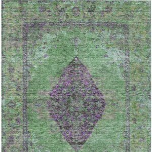 HomeRoots 5' Vibrant Lime Green & Purple Medallion Washable Area Rug – Durable Indoor/Outdoor Style for Any Space 629366