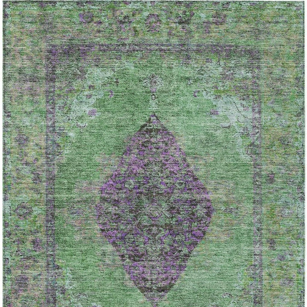 HomeRoots 5' Vibrant Lime Green & Purple Medallion Washable Area Rug – Durable Indoor/Outdoor Style for Any Space 629366