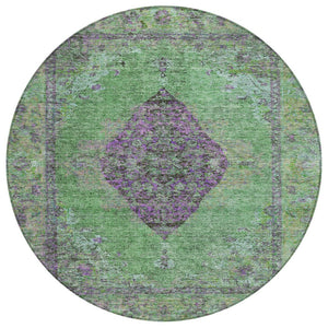 HomeRoots 8' Vibrant Lime Green & Purple Round Medallion Rug - Washable for Indoor & Outdoor Use! Ideal for All Spaces! 629367