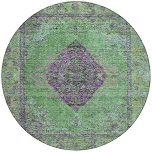 HomeRoots 8' Vibrant Lime Green & Purple Round Medallion Rug - Washable for Indoor & Outdoor Use! Ideal for All Spaces! 629367