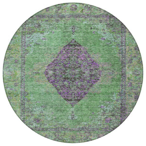 HomeRoots 8' Vibrant Lime Green & Purple Round Medallion Rug - Washable for Indoor & Outdoor Use! Ideal for All Spaces! 629367