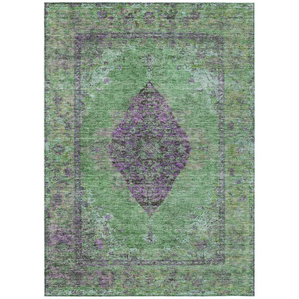 HomeRoots 9' X 12' Vibrant Lime Green and Purple Medallion Rug - Durable, Washable for Indoor & Outdoor Use 629369