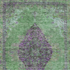 HomeRoots 9' X 12' Vibrant Lime Green and Purple Medallion Rug - Durable, Washable for Indoor & Outdoor Use 629369