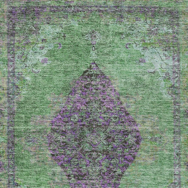 HomeRoots 9' X 12' Vibrant Lime Green and Purple Medallion Rug - Durable, Washable for Indoor & Outdoor Use 629369