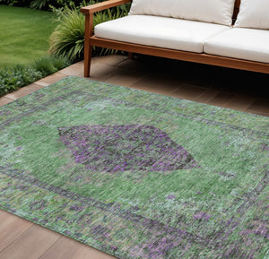 HomeRoots 10' Vibrant Lime Green and Purple Medallion Washable Area Rug for Indoor & Outdoor Style Boost 629370