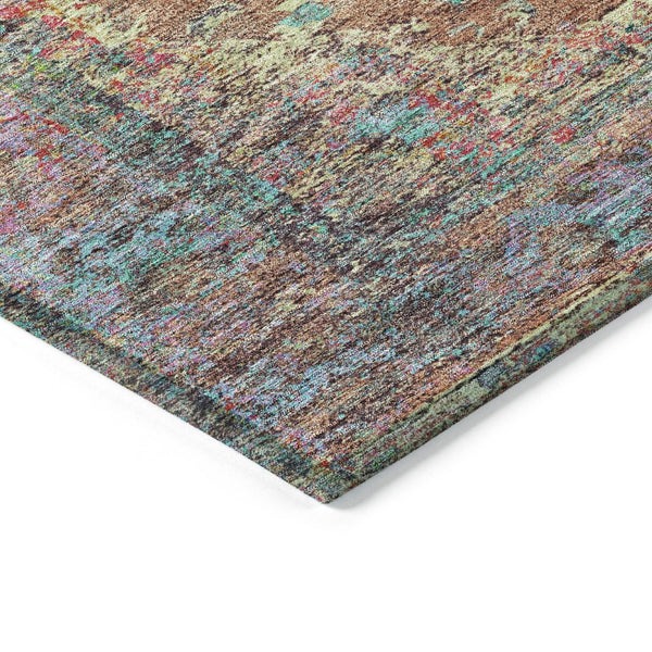 HomeRoots 5' Vibrant Orange and Teal Medallion Washable Area Rug for Indoor/Outdoor High-Traffic Spaces 629372
