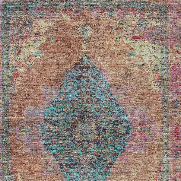 HomeRoots 8' X 10' Vibrant Orange and Teal Medallion Area Rug - Washable, Durable for Indoor & Outdoor Use 629374