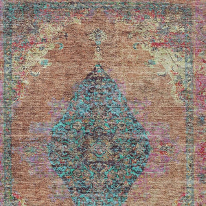 HomeRoots 10' Vibrant Orange and Teal Blue Medallion Washable Area Rug - Perfect for Indoor & Outdoor Use! 629376
