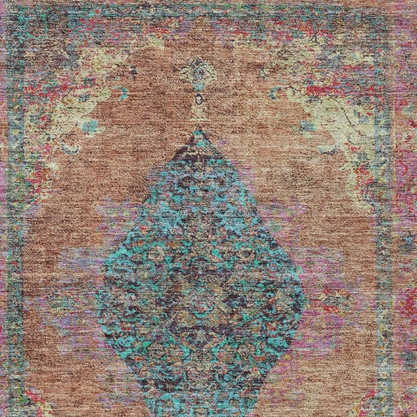 HomeRoots 10' Vibrant Orange and Teal Blue Medallion Washable Area Rug - Perfect for Indoor & Outdoor Use! 629376