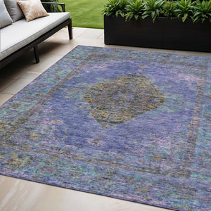 HomeRoots 5' X 8' Purple and Gold Medallion Area Rug – Durable, Washable Design for Indoor/Outdoor Elegance 629378