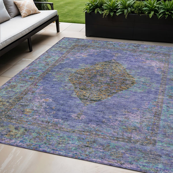 HomeRoots 5' X 8' Purple and Gold Medallion Area Rug – Durable, Washable Design for Indoor/Outdoor Elegance 629378
